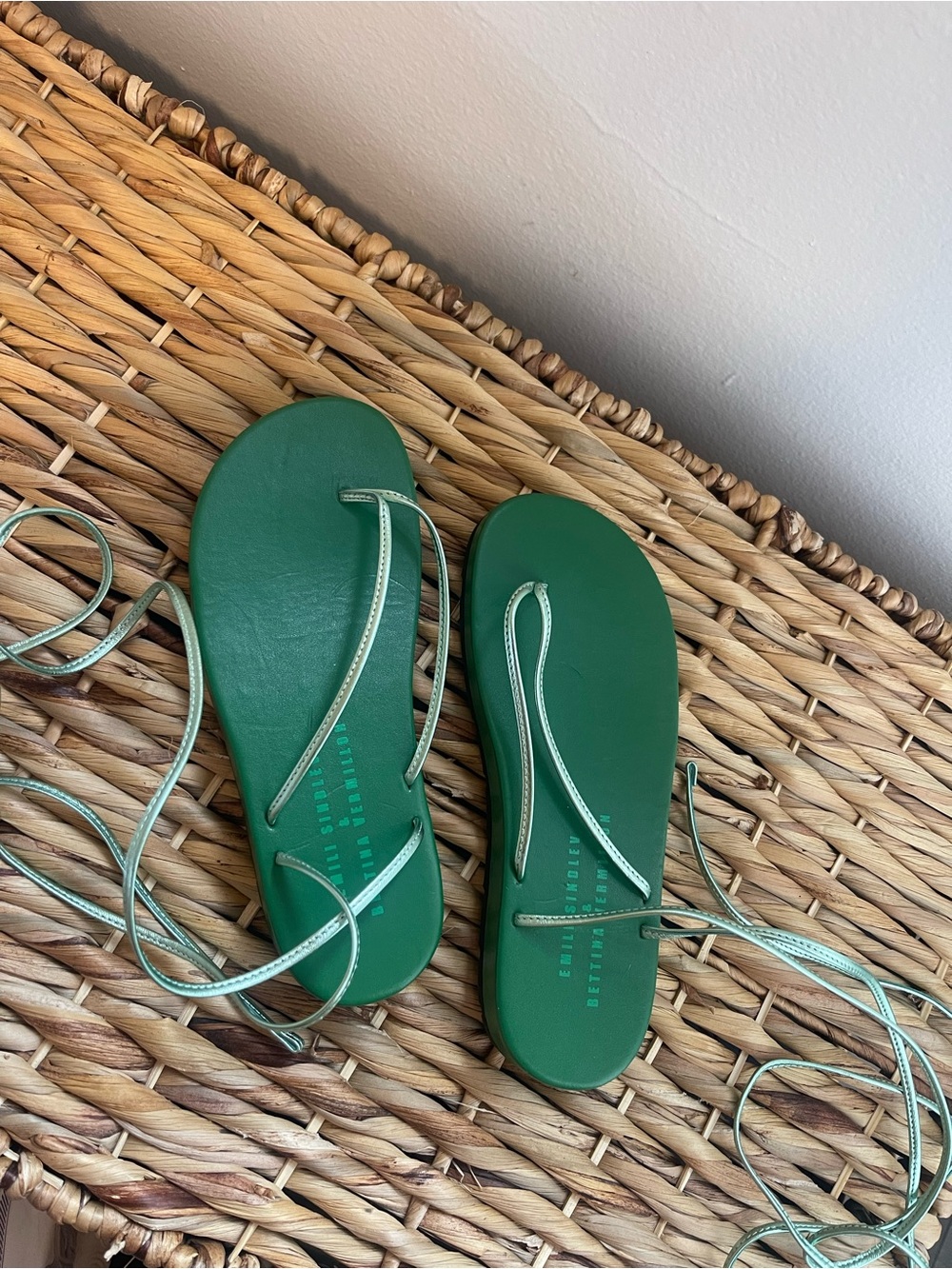 Bettina Vermillon x Emili Sindlev Green Metallic Leather Sandals